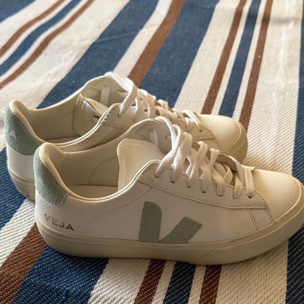 Veja White and Light Green Sneakers
